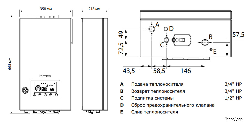 Размеры электрических котлов Termica Electra