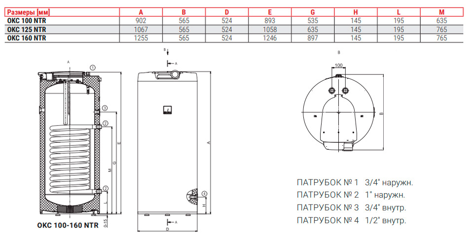 Размер бойлера Drazice OKC 100 NTR